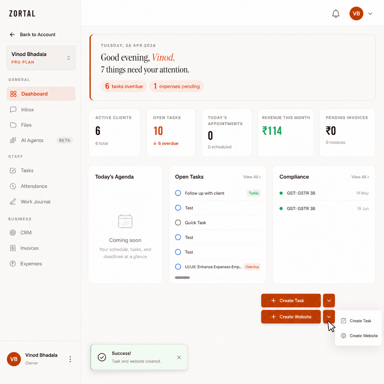 Zortal dashboard preview