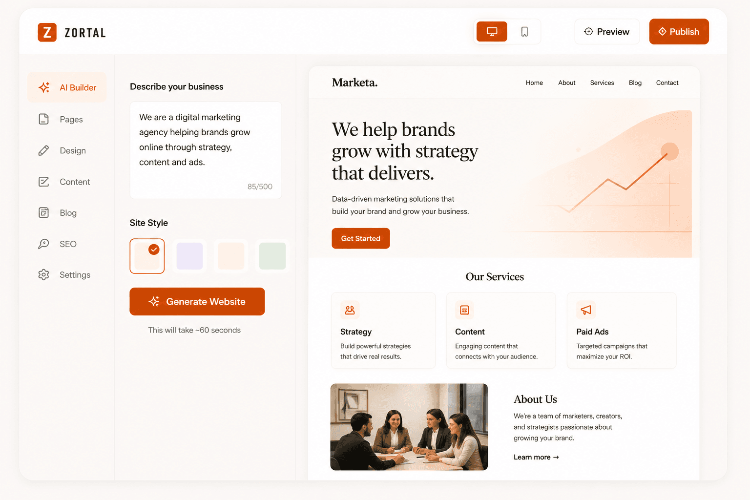 AI website builder preview
